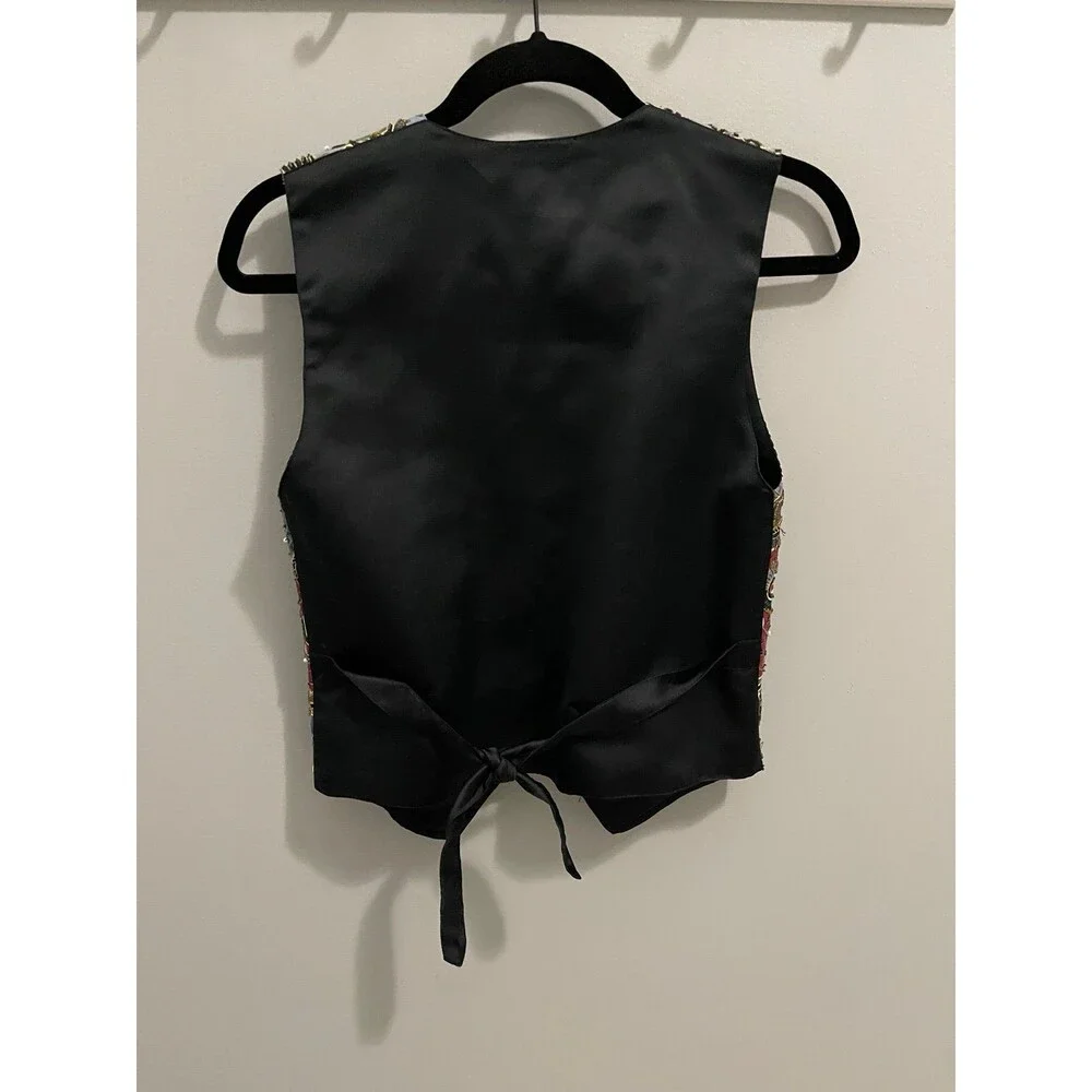 90s Nouveau Monde Vest Petite Tapestry Print Sleeveless Button Up Vest PS - Picture 3 of 3